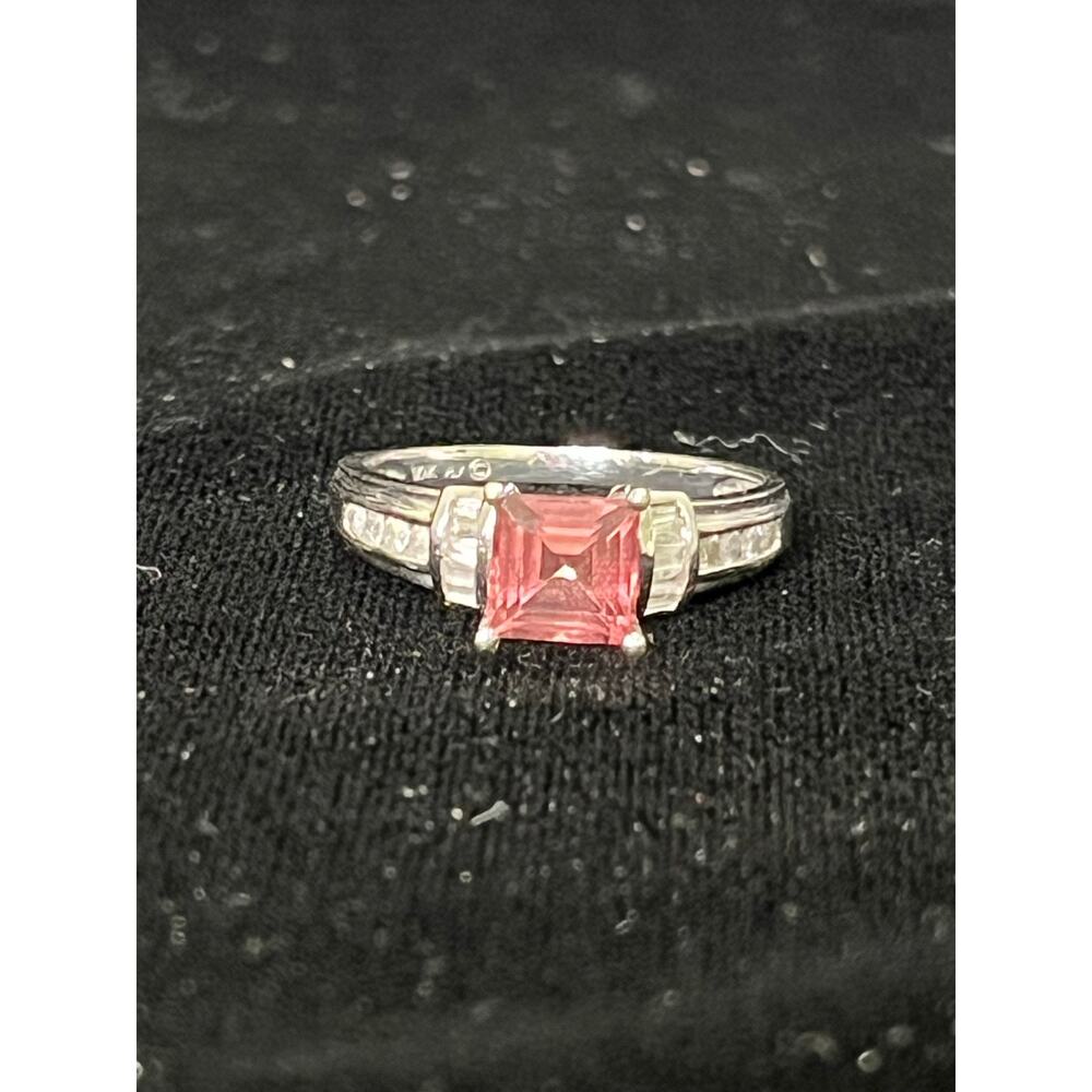 Princess Cut Pink Sapphire and Diamond Ring 10k White Gold 1720